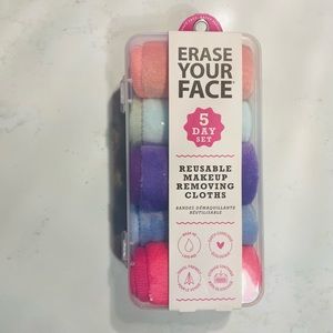 NWT Erase Your Face set of 5 reusable makeup remover cloths + storage container
